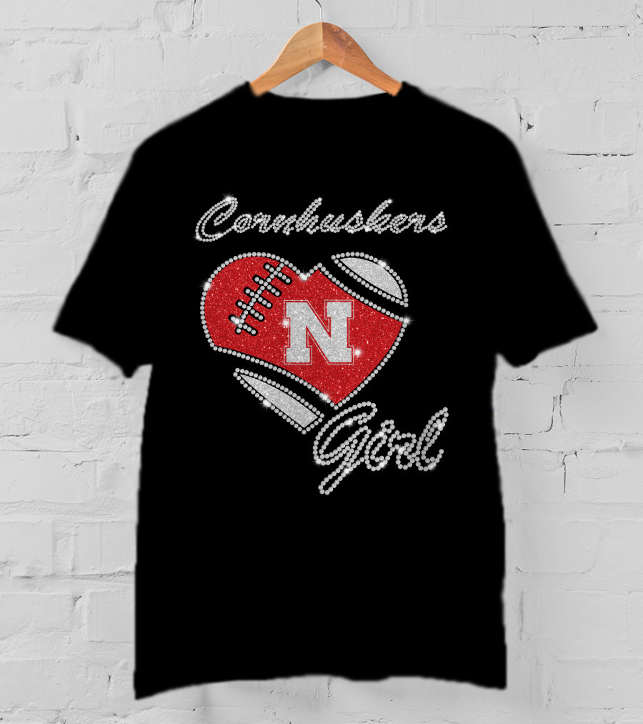 Nebraska Cornhuskers Girl Heart Football N T-Shirt