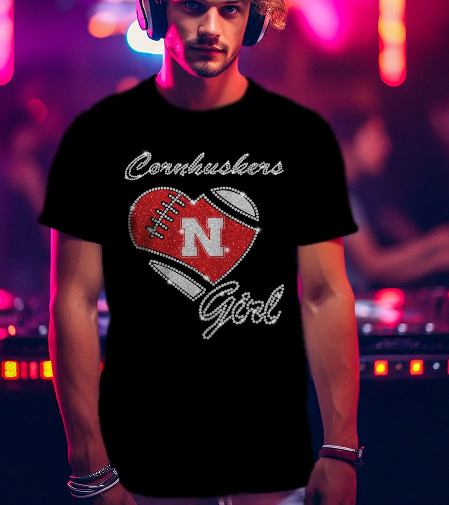 Nebraska Cornhuskers Girl Heart Football N T-Shirt