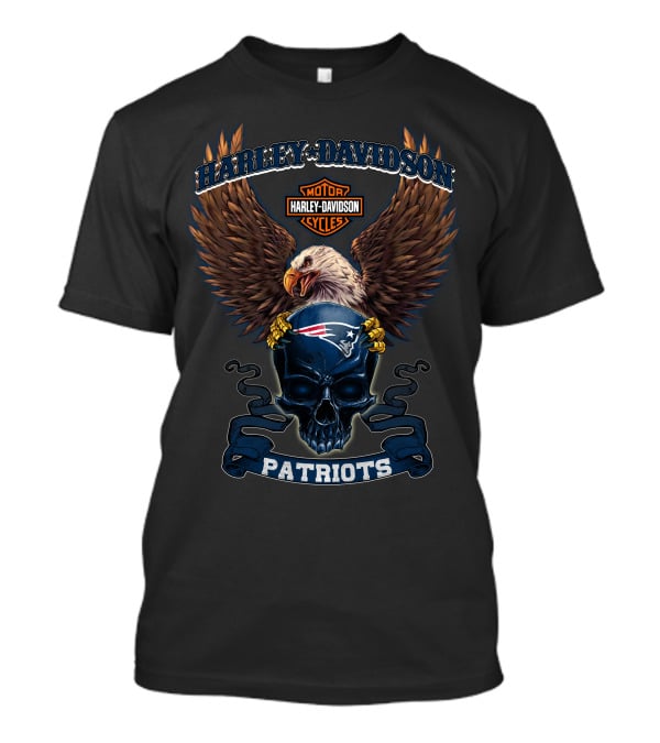 Harley Davidson Motor Cycles Eagle Patriots New England Nfl T-Shirt