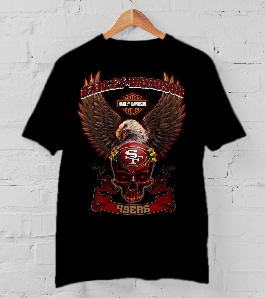 Harley Davidson Motor Cycles Sf 49ers Eagle And Skull T-Shirt
