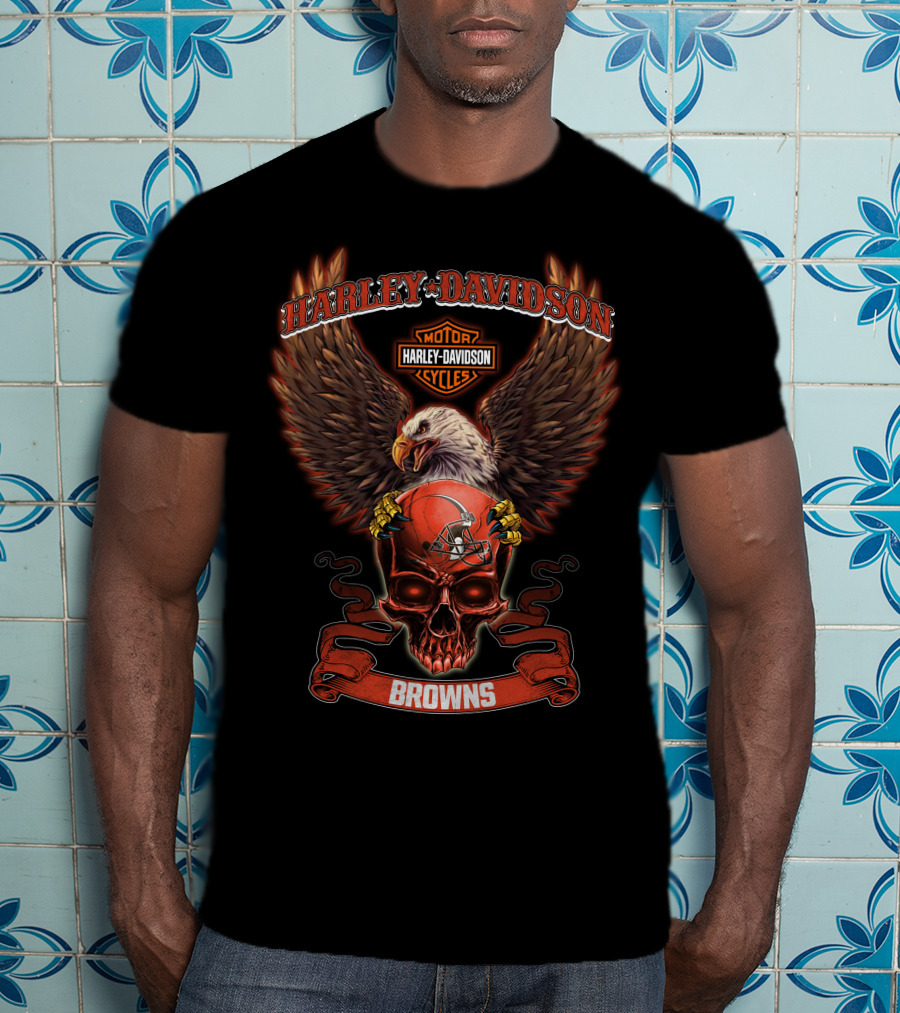 Harley Davidson Motorcycles Eagle Skull Browns Helmet T-Shirt