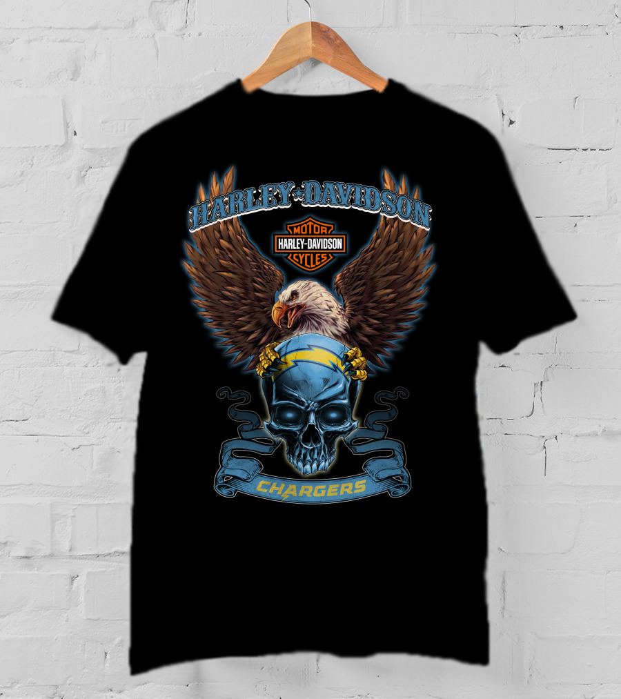 Harley Davidson Cycles Chargers Eagle Skull Nfl Los Angeles T-Shirt