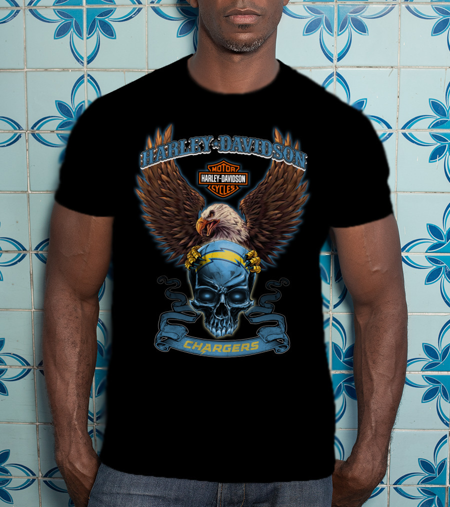 Harley Davidson Cycles Chargers Eagle Skull Nfl Los Angeles T-Shirt