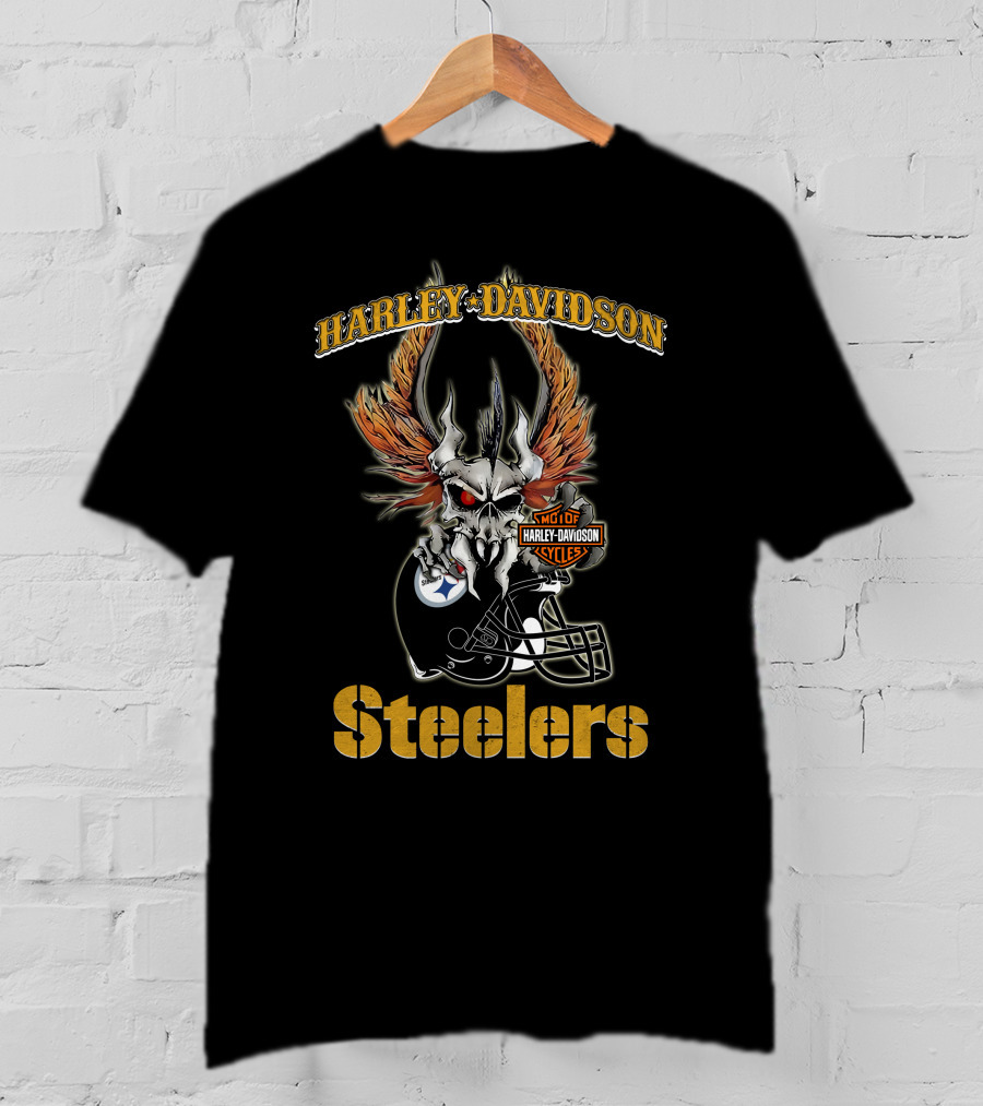 Harley Davidson Steelers Skull Helmet Logo Motorcycles T-Shirt