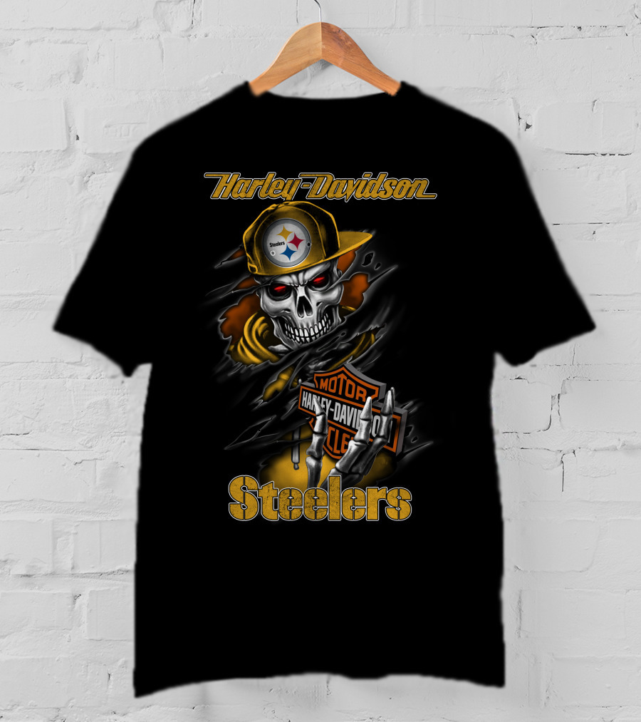 Harley Davidson Pittsburgh Steelers Skeleton Moto Nfl T-Shirt