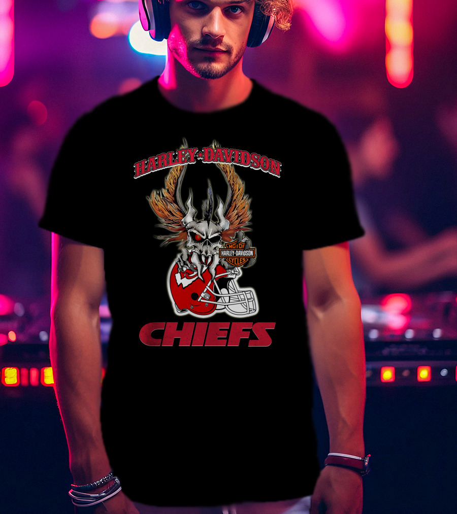Harley Davidson Kansas City Chiefs Skull Helmet Chiefs T-Shirt