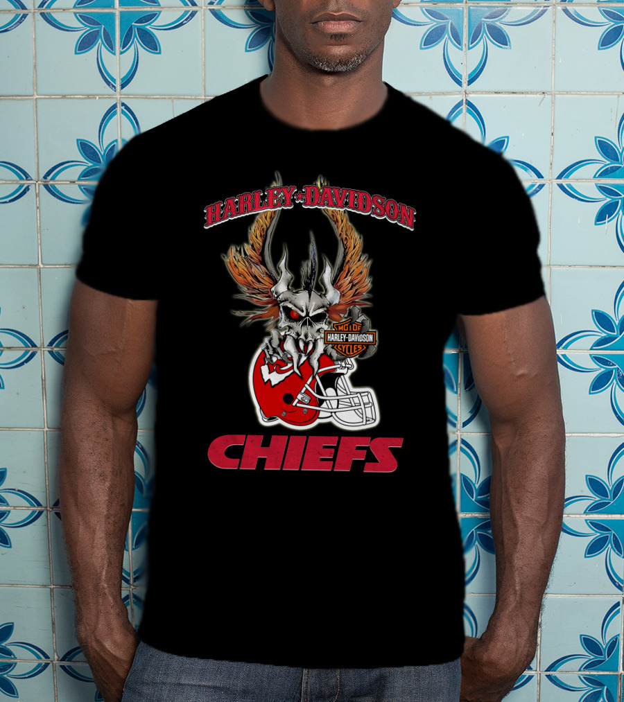 Harley Davidson Kansas City Chiefs Skull Helmet Chiefs T-Shirt