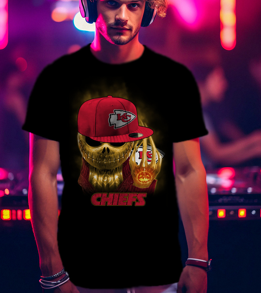 Sk 14 Kansas City Chiefs Glowing Skeleton Wearing Red Cap With Team T-Shirt