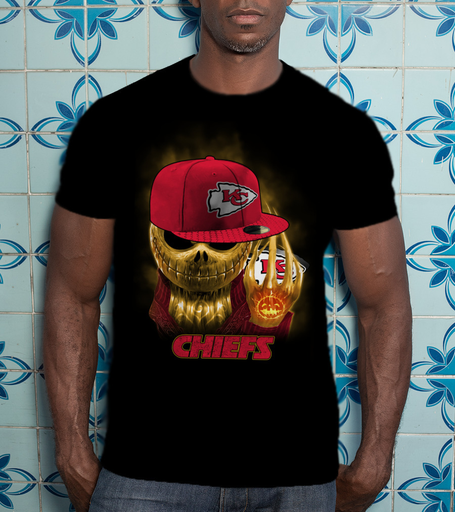Sk 14 Kansas City Chiefs Glowing Skeleton Wearing Red Cap With Team T-Shirt