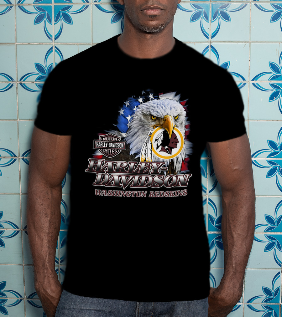 Washington Redskins Harley Davidson Nfl Eagles American Flag T-Shirt