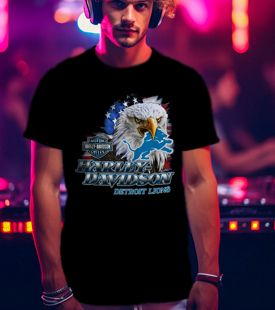 Harley Davidson Detroit Lions American Eagle T-Shirt