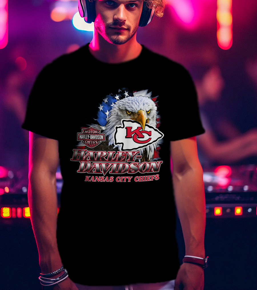 Harley Davidson Kansas City Chiefs Nfl Eagle American Flag T-Shirt