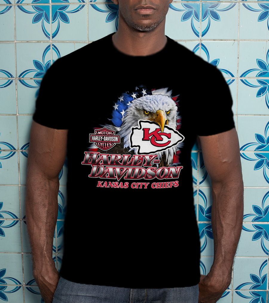 Harley Davidson Kansas City Chiefs Nfl Eagle American Flag T-Shirt