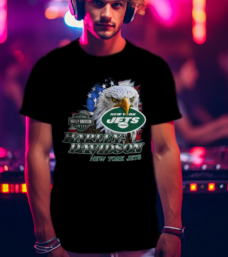 New York Jets Harley Davidson American Eagle Nfl T-Shirt