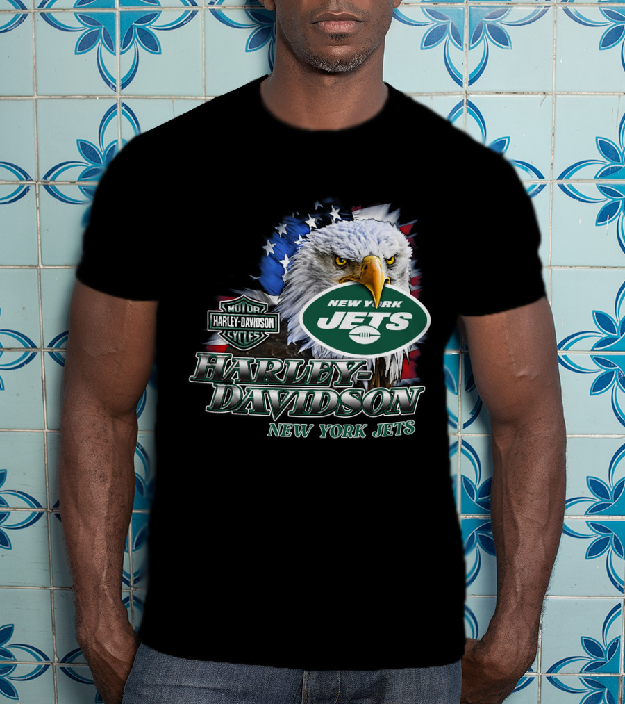 New York Jets Harley Davidson American Eagle Nfl T-Shirt
