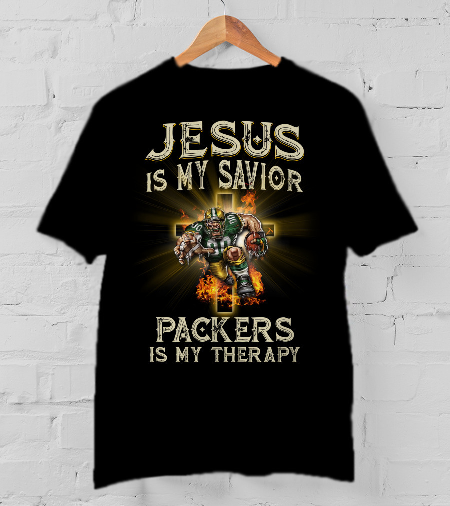 Jesus Is My Savior Packers Is My Therapy Green Bay Packers Football Fan Gear T-Shirt