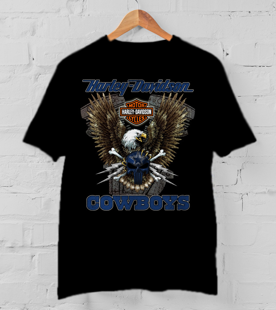 Harley Davidson Motorcycles Eagles Cowboys T-Shirt