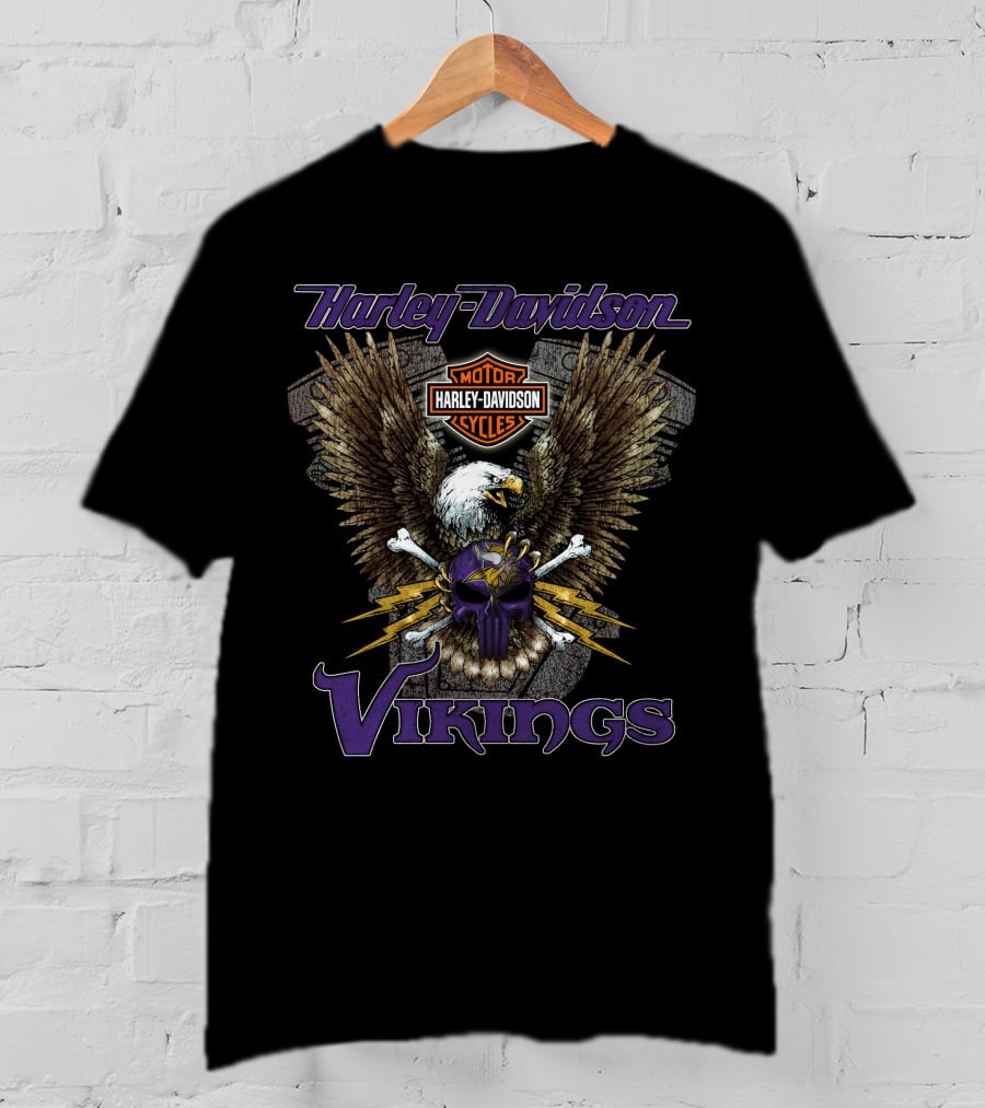 Harley Davidson Vikings Skull Eagle Nfl Minnesota T-Shirt
