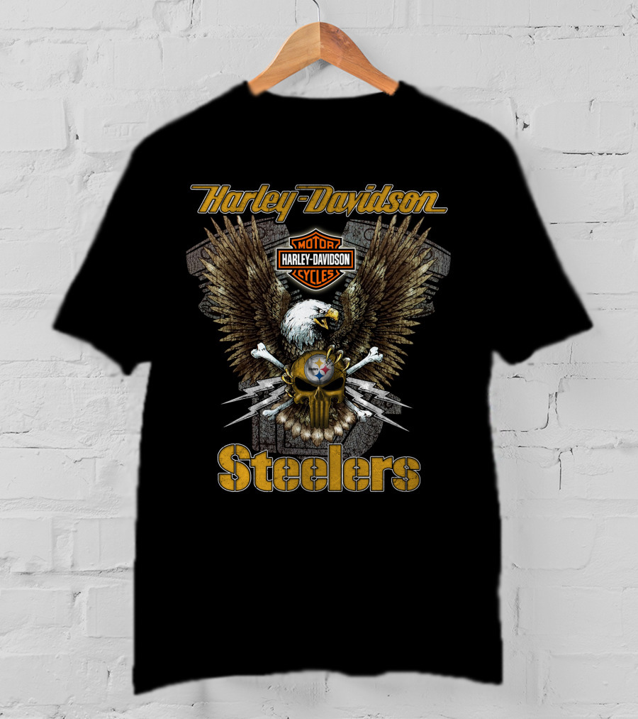 Harley Davidson Motor Cycles Steelers Eagle Nfl Pittsburgh T-Shirt
