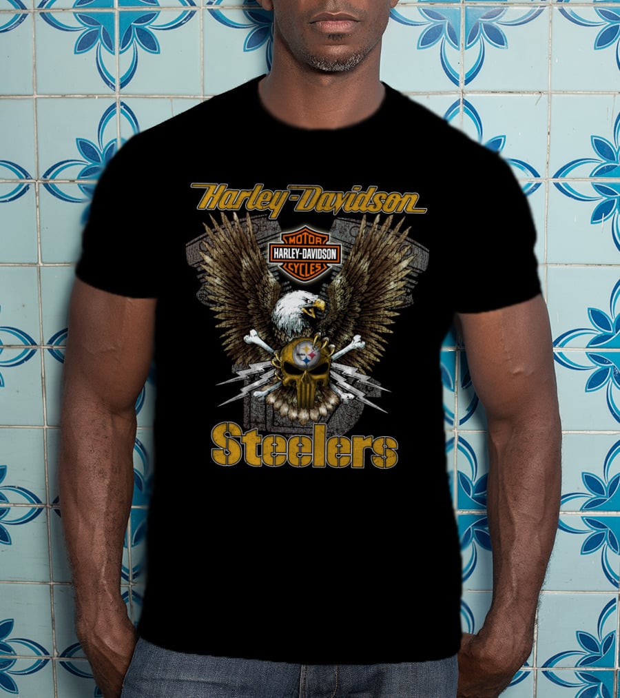 Harley Davidson Motor Cycles Steelers Eagle Nfl Pittsburgh T-Shirt