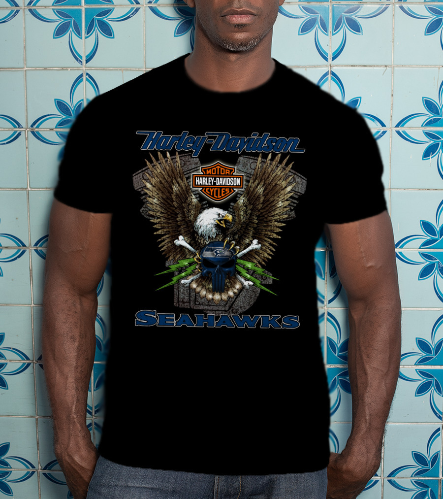 Harley Davidson Seahawks Motor Cycles Eagle T-Shirt