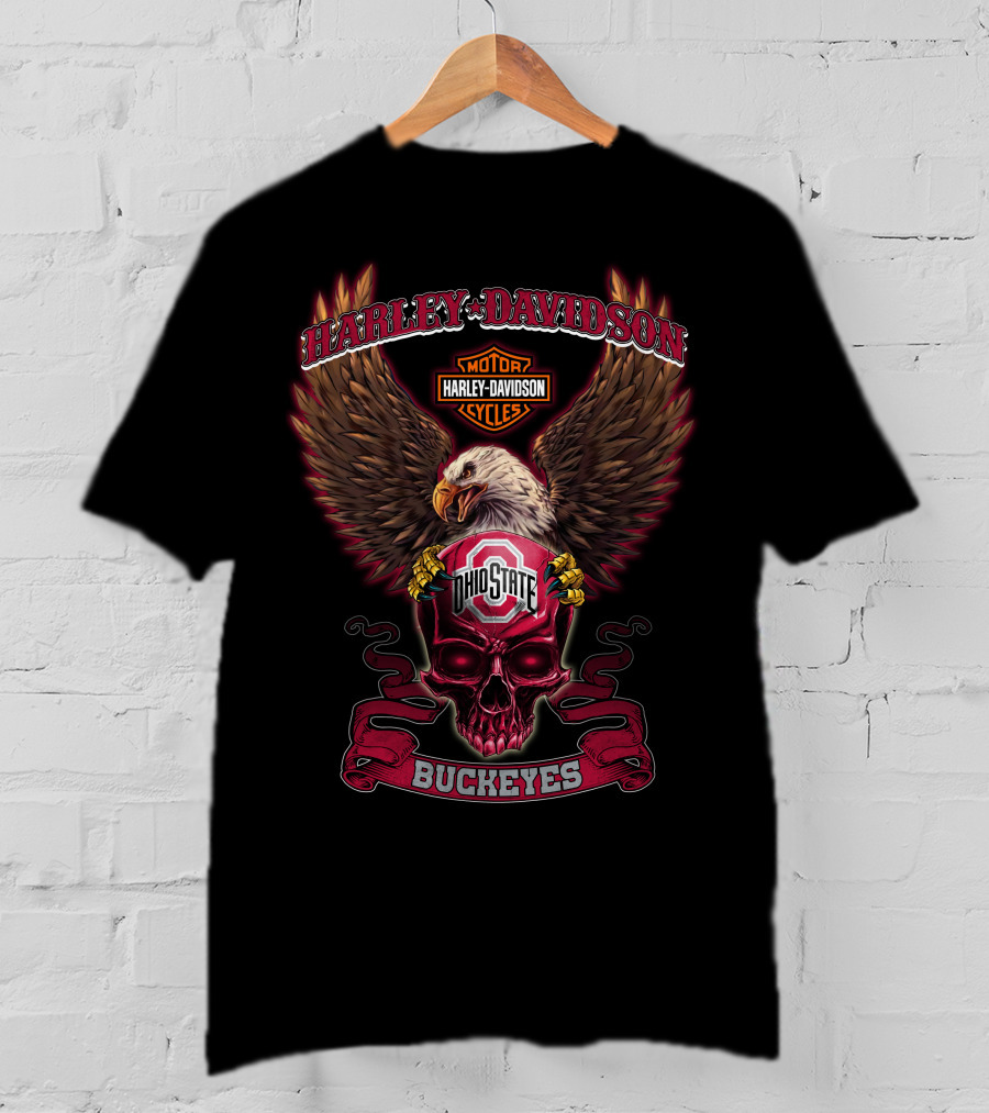 Harley Davidson Ohio State Buckeyes Eagle Skull T-Shirt
