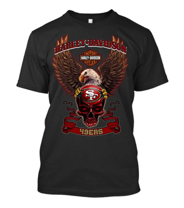 Harley Davidson Motor Cycles San Francisco 49ers Eagle Skull 49ers T-Shirt