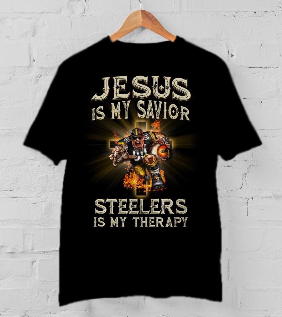 Jesus Is My Savior Steelers Is My Therapy Pittsburgh Steelers Nfl Mascot God T-Shirt