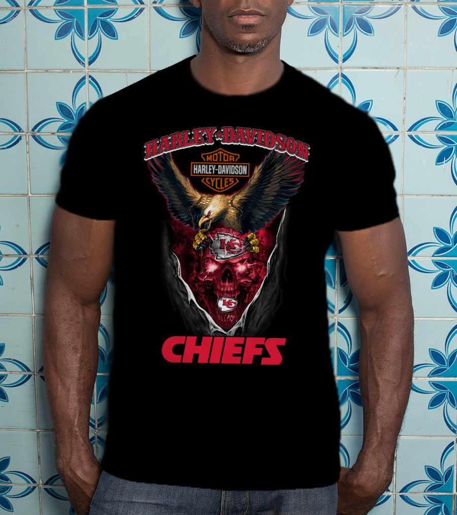 Harley Davidson Motor Cycles Chiefs Kansas City Nfl Eagles Skull T-Shirt