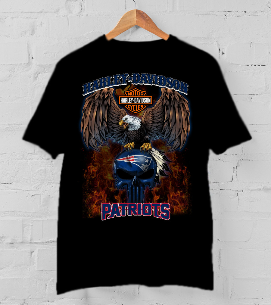 Harley Davidson New England Patriots Nfl Skull And Eagle T-Shirt