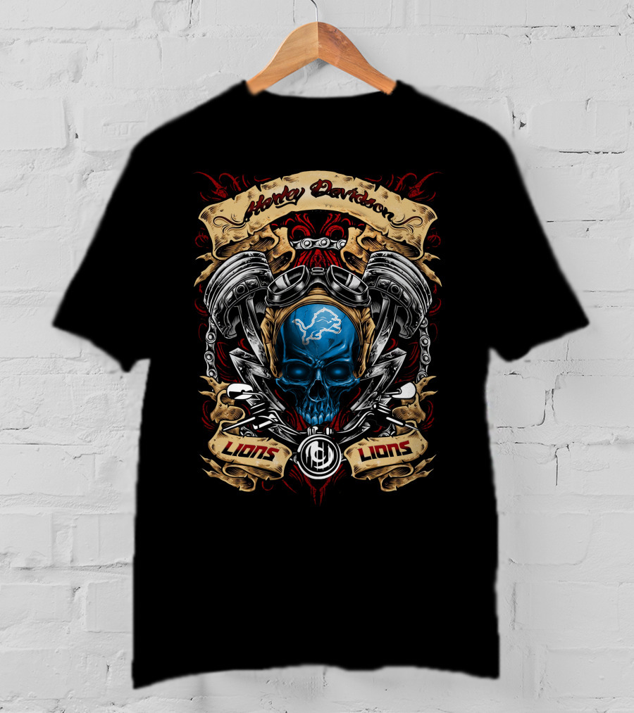 Harley Davidson Lions Detroit Lions Nfl Skull Engine T-Shirt