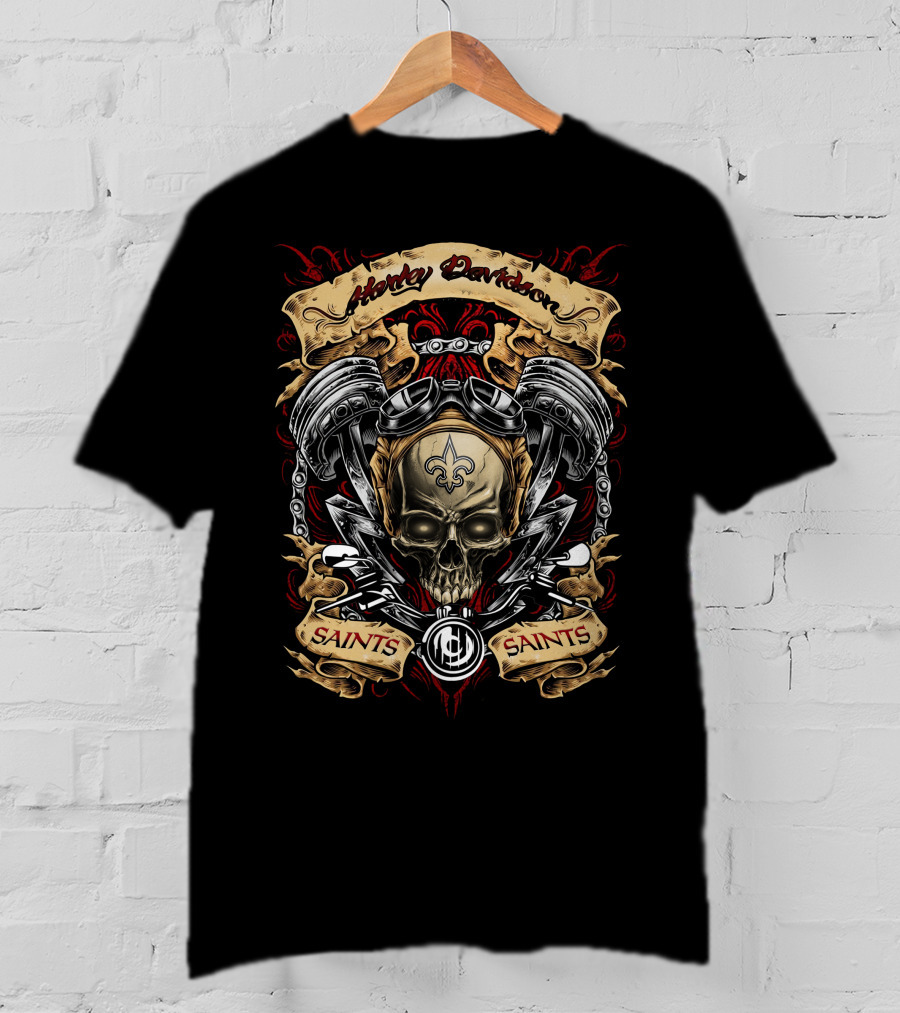 Harley Davidson New Orleans Saints Nfl Skull And Motor Design T5M1 T-Shirt