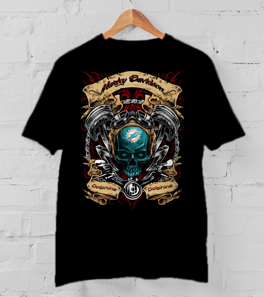 Harley Davidson Miami Dolphins Nfl Skull Engine T-Shirt