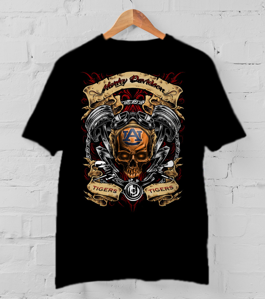 Harley Davidson Auburn Tigers Ncaa Skull And Engine T-Shirt
