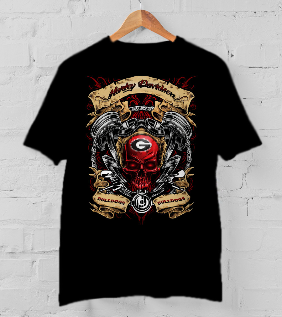 Georgia Bulldogs Harley Davidson Skull Motor Theme Unique T-Shirt