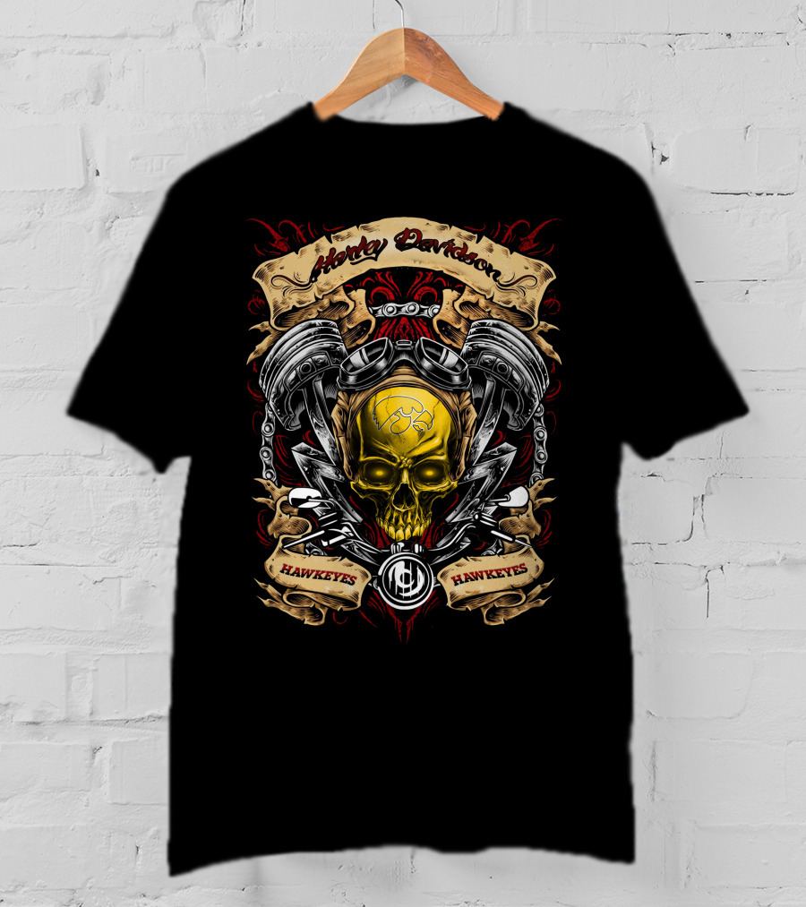 Harley Davidson Iowa Hawkeyes Ncaa Skull Design Hawkeyes T-Shirt