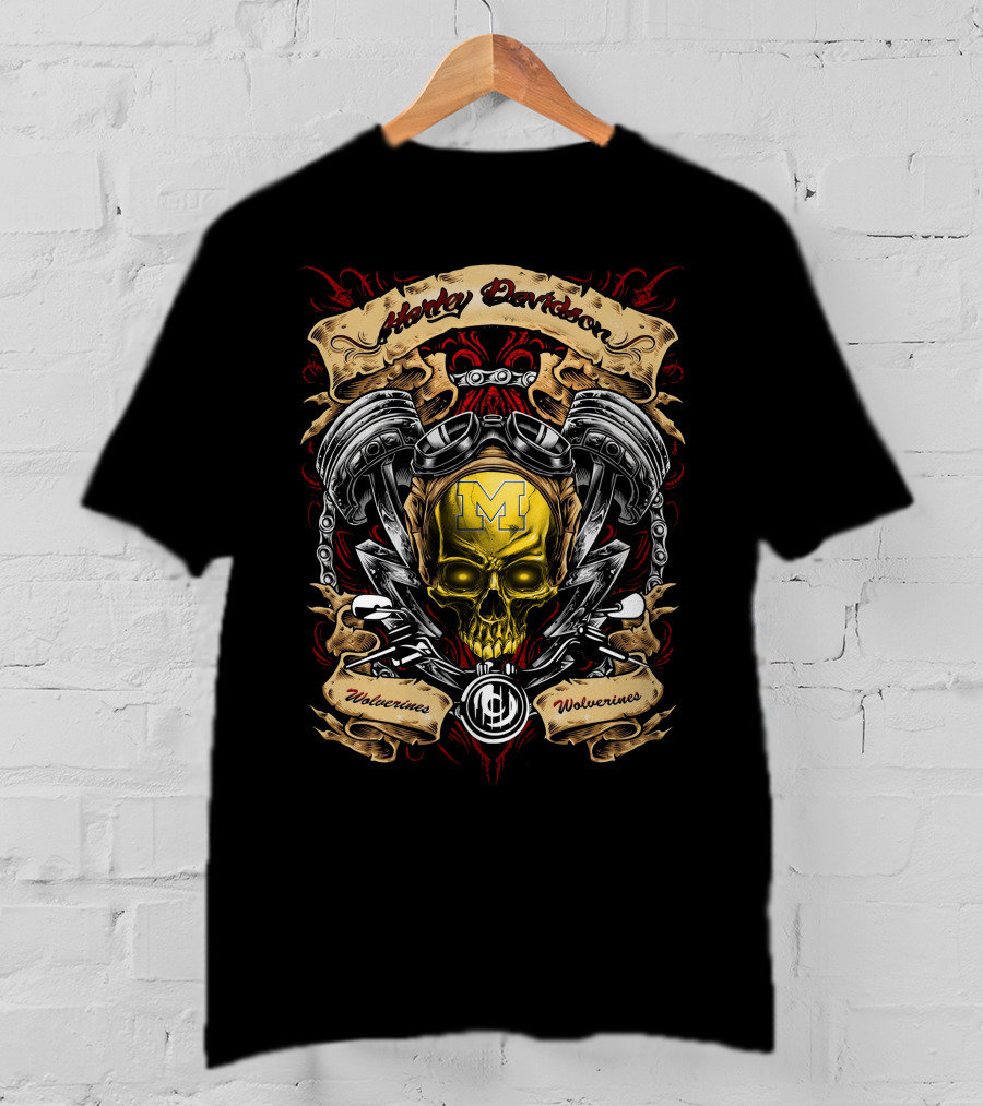 Harley Davidson Michigan Wolverines Skull M Logo Ncaa T-Shirt