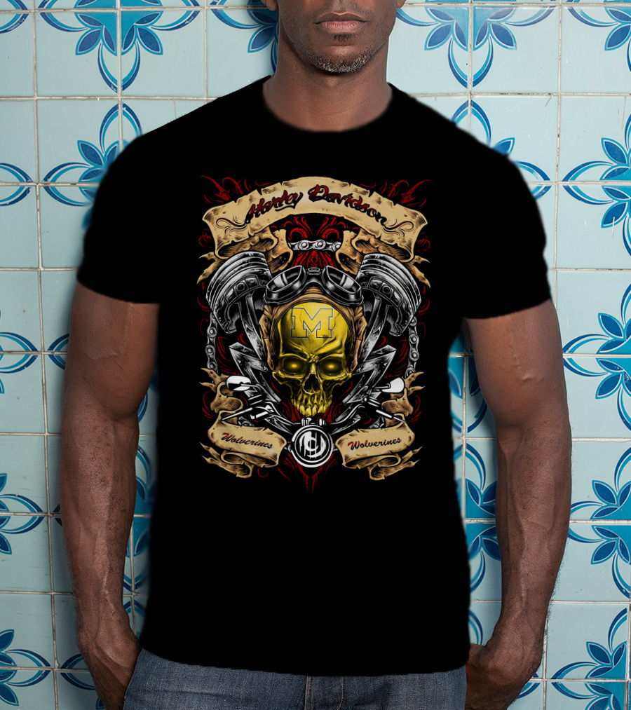 Harley Davidson Michigan Wolverines Skull M Logo Ncaa T-Shirt