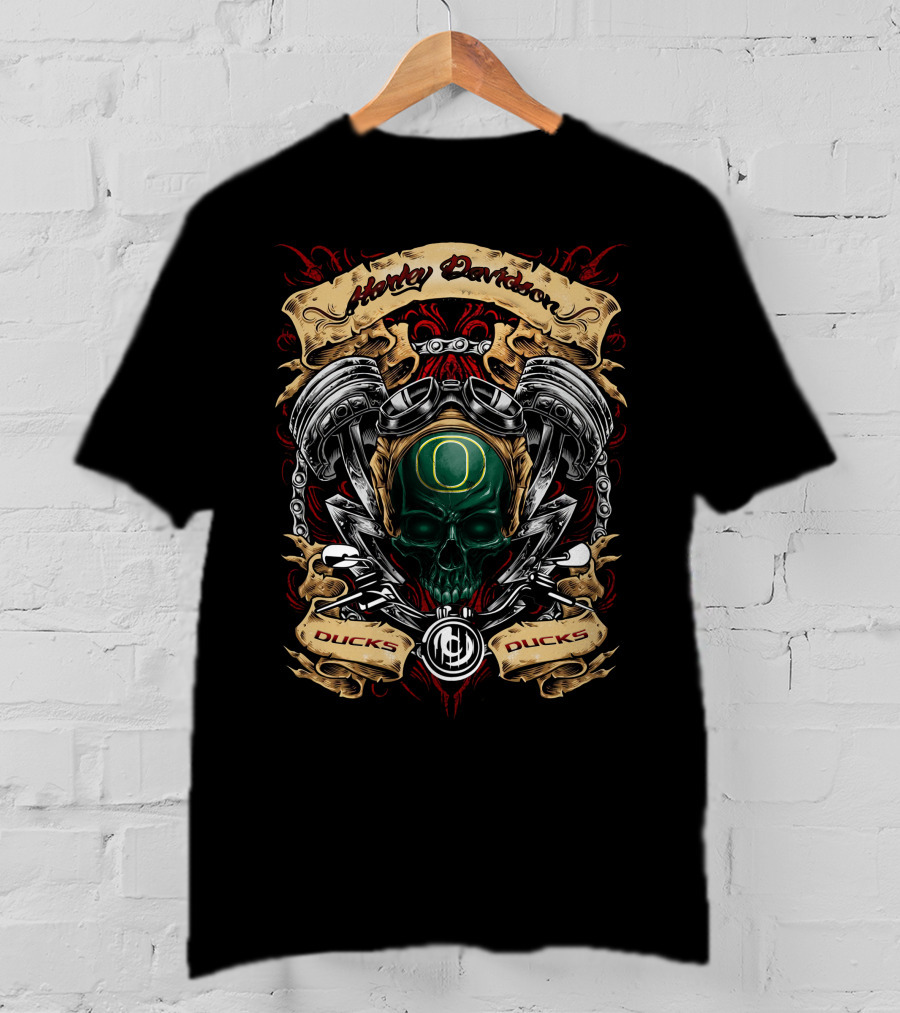Harley Davidson Oregon Ducks Ncaa Skull Biker Helmet T-Shirt