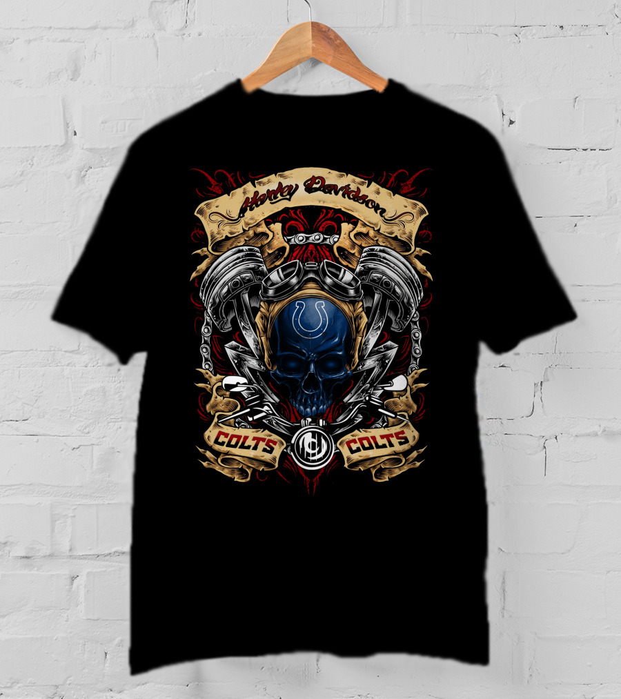 Harley Davidson Indianapolis Colts Nfl Skull Engine Design With Colts T-Shirt