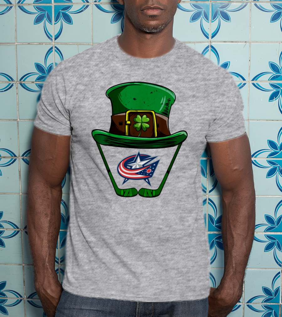 Columbus Blue Jackets St. Patrick's Day Shamrock Hat Hockey Sticks T-Shirt