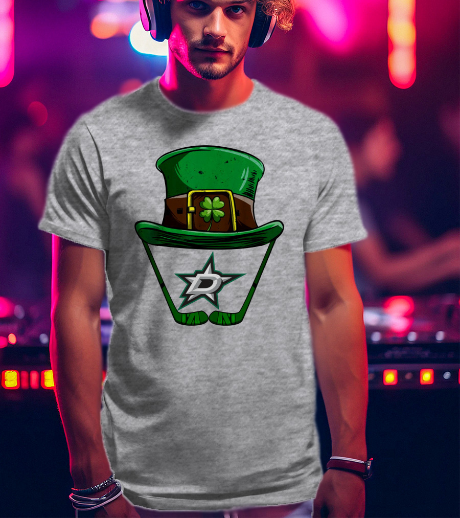 Dallas Stars Clover Hat With Hockey Sticks And Shamrock T-Shirt