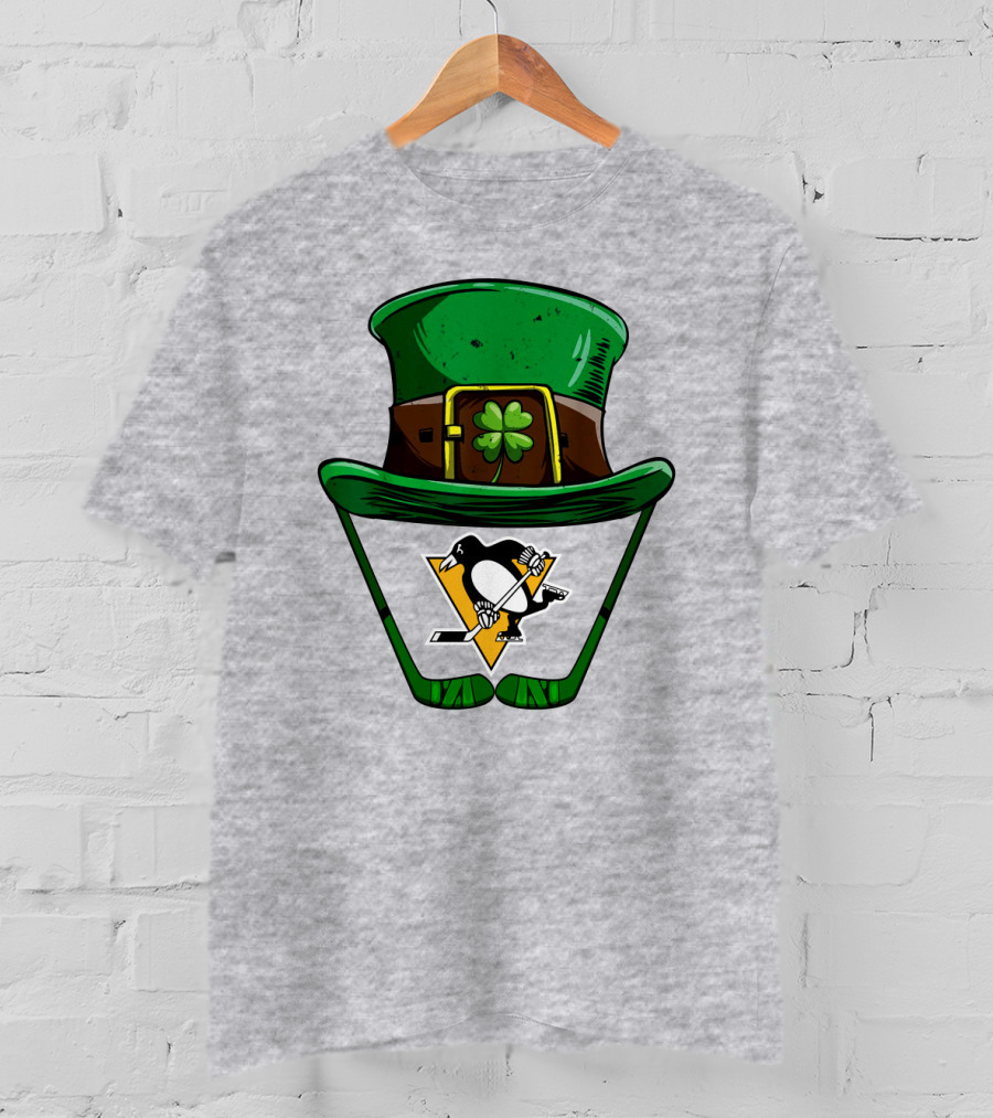 Pittsburgh Penguins St. Patrick's Day Shamrock Hat Hockey T-Shirt