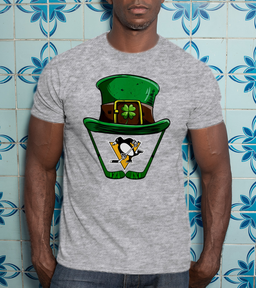 Pittsburgh Penguins St. Patrick's Day Shamrock Hat Hockey T-Shirt
