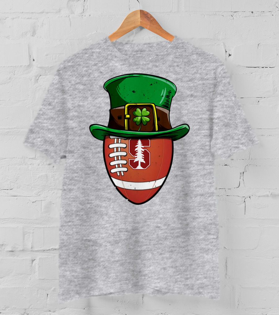Stanford Cardinal Football St Patrick's Hat Clover Football T-Shirt