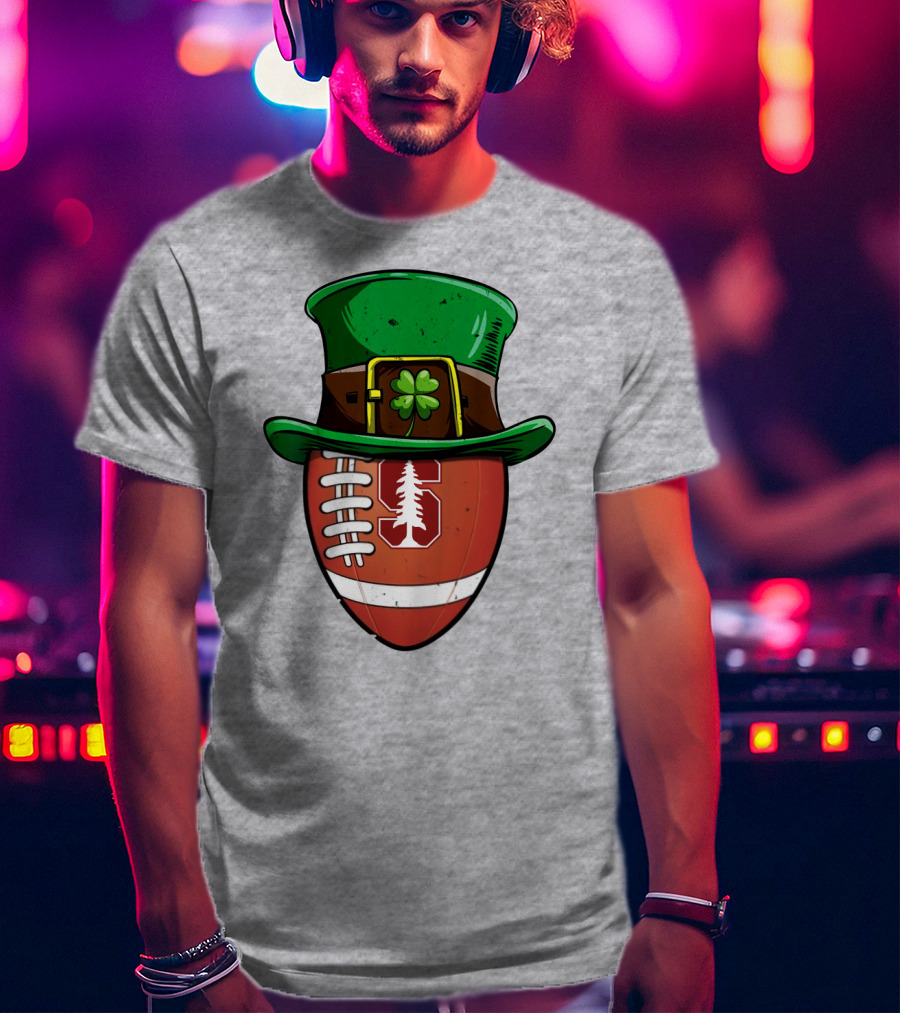 Stanford Cardinal Football St Patrick's Hat Clover Football T-Shirt