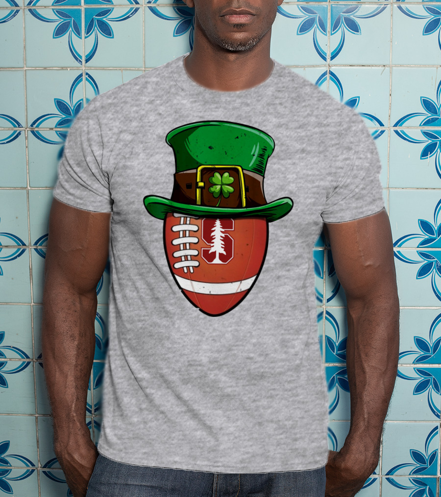 Stanford Cardinal Football St Patrick's Hat Clover Football T-Shirt