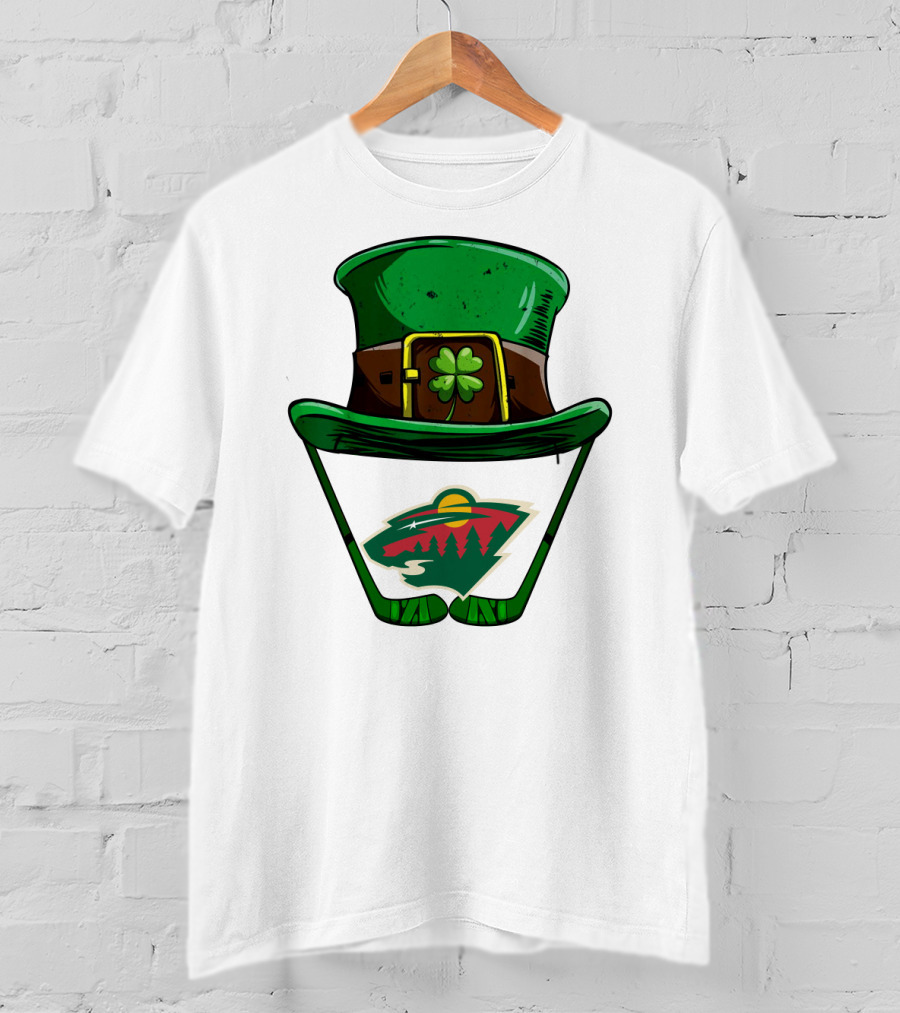 Minnesota Wild St. Patrick's Day Hockey Shamrock Hat T-Shirt