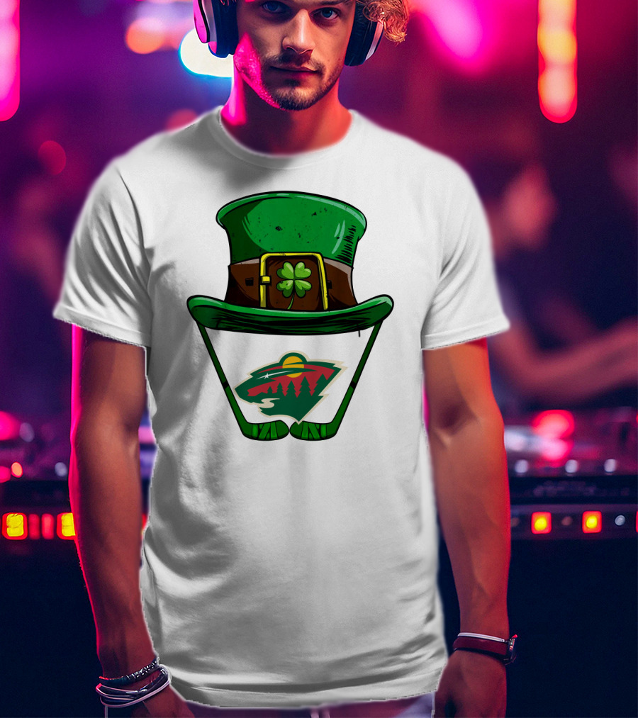 Minnesota Wild St. Patrick's Day Hockey Shamrock Hat T-Shirt