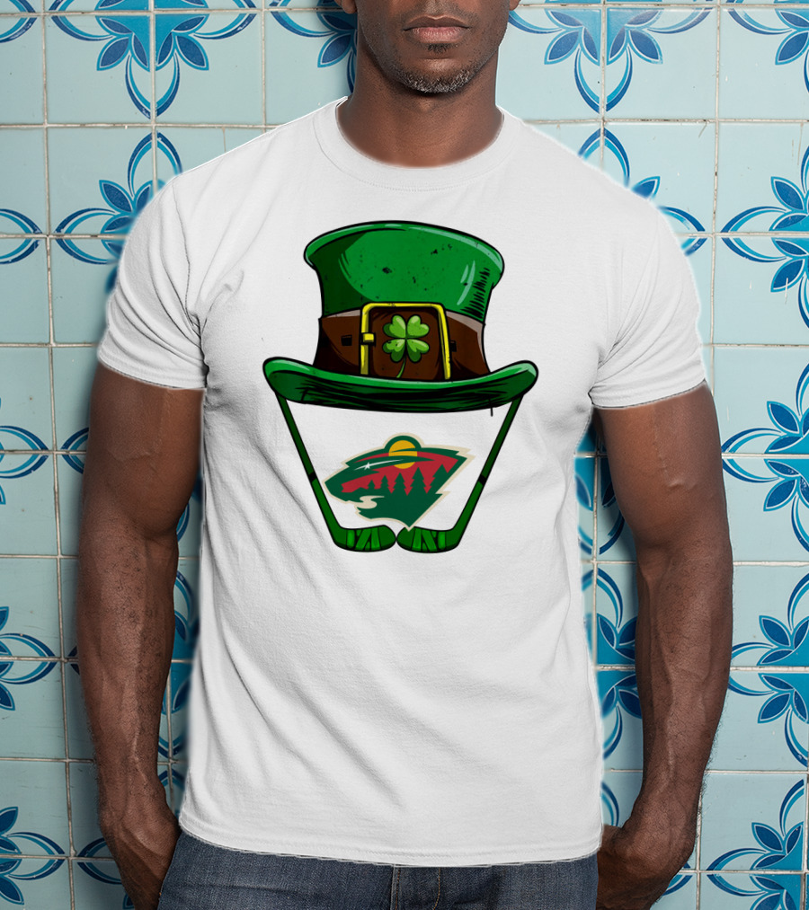 Minnesota Wild St. Patrick's Day Hockey Shamrock Hat T-Shirt